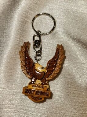 Harley Davidson Wood Eagle Keychain Carved Wood Motorcycle